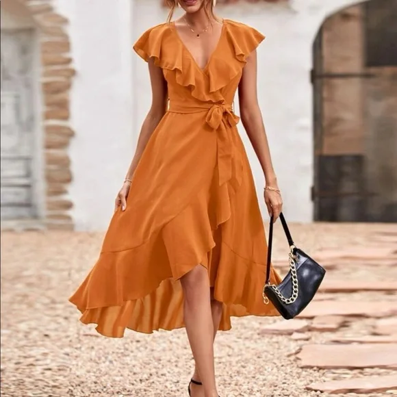 Boho ruffle hem belted midi dress - Picture 3 of 8